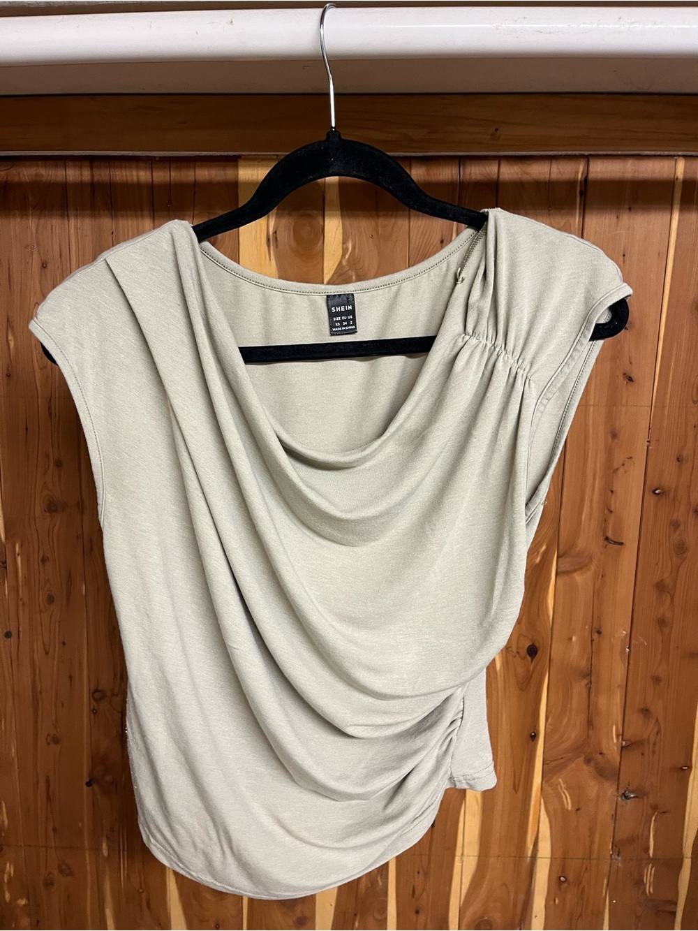 SHEIN Sage Green Draped Cowl Neck Blouse
